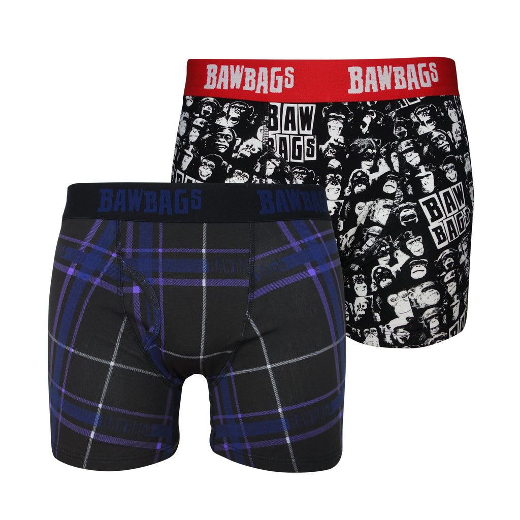 Monkeys Redux and Dark Tartan 2-Pack of Cotton Boxer Shorts