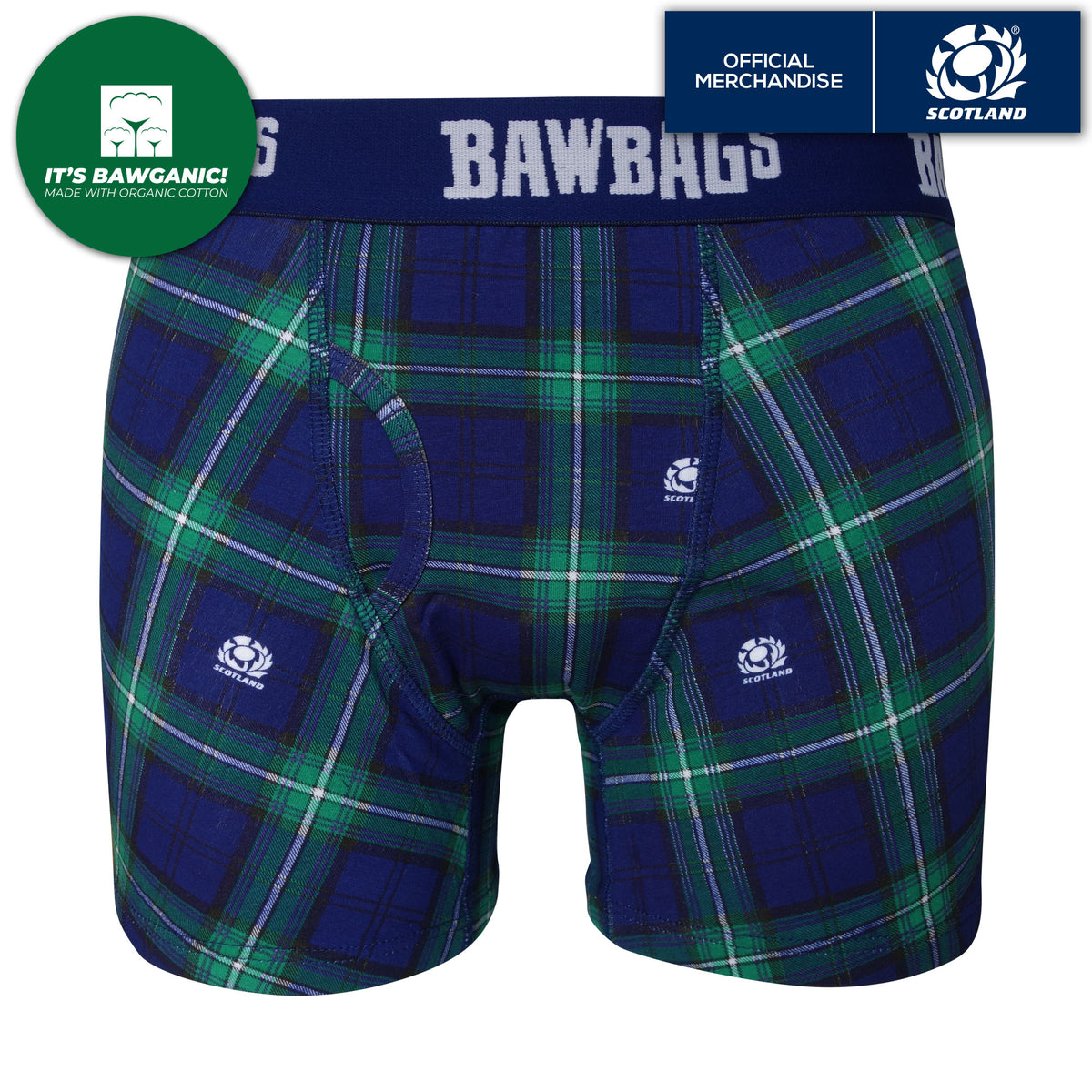 Kids Scotland Rugby Tartan Cotton Boxer Shorts