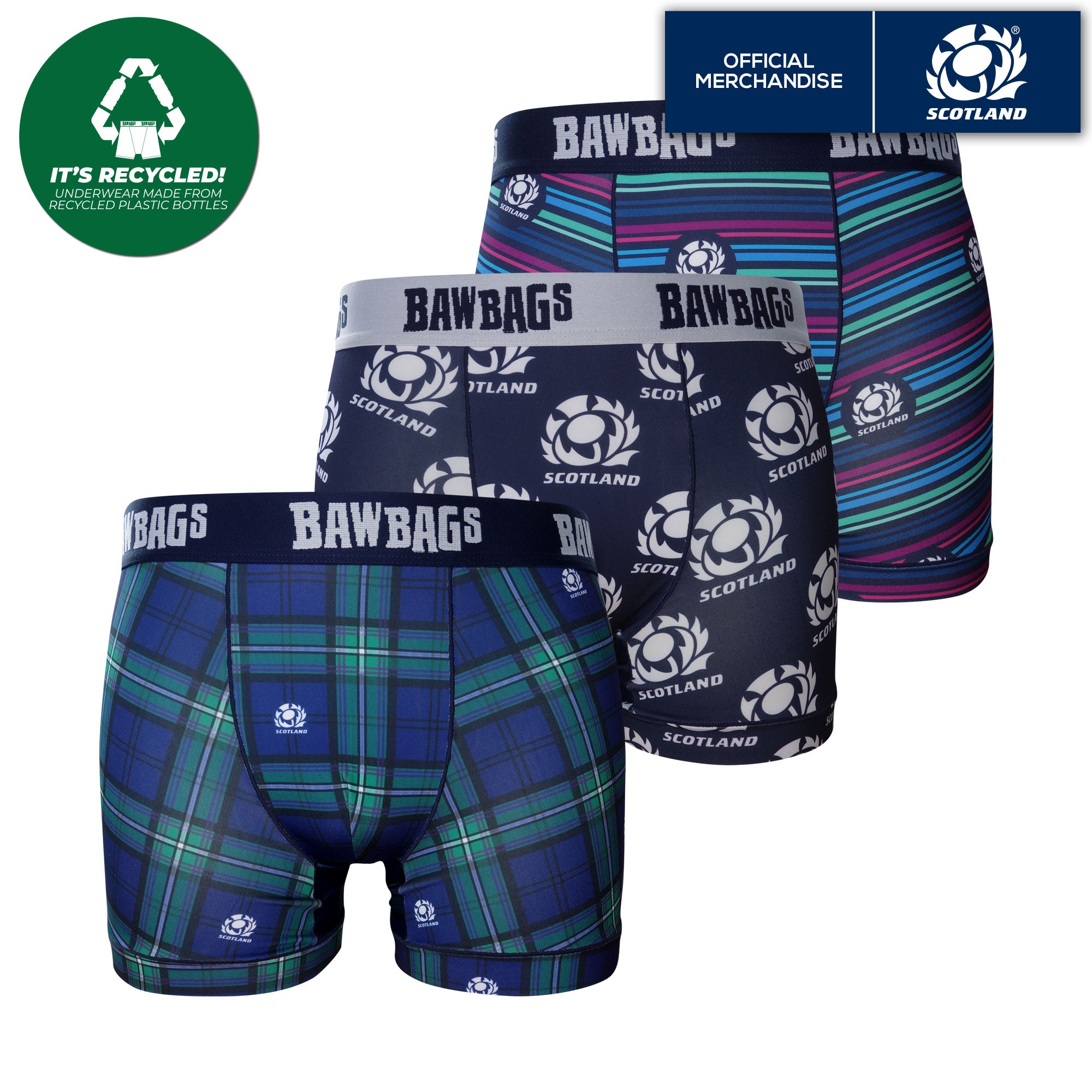 Womens Scotland Rugby Lines Boxer Shorts, Underwear - Bawbags